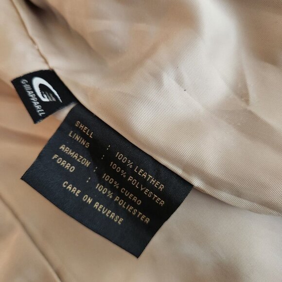 Siena Womens Blazer Size 10 Beige Collared 100% Leather Collared 2 Button Jacket - Picture 12 of 16